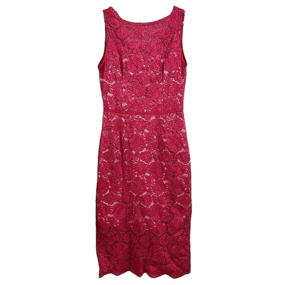 Nha Khanh Anna Lace Floral Sleeveless Zip Cocktail Dress Red Beige Lined Size 8